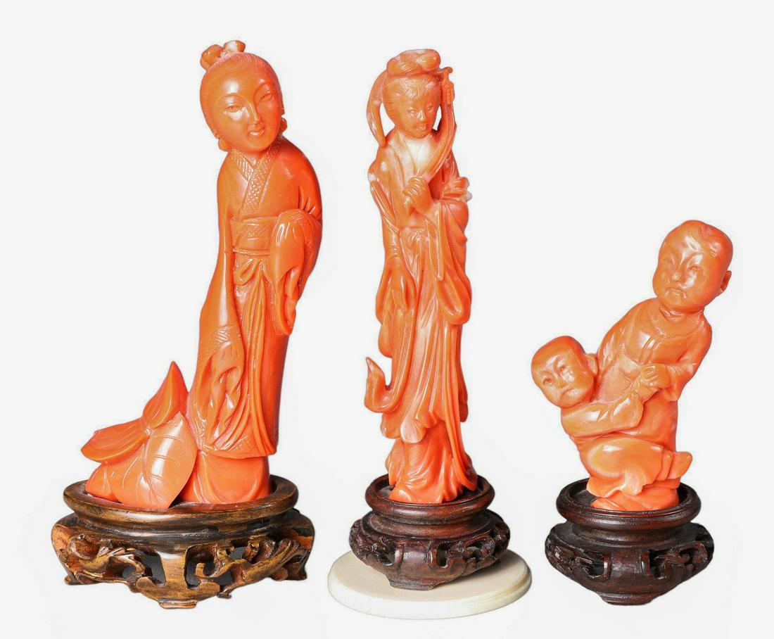 (3) Chinese Carved Coral Figures (1 of 20)
