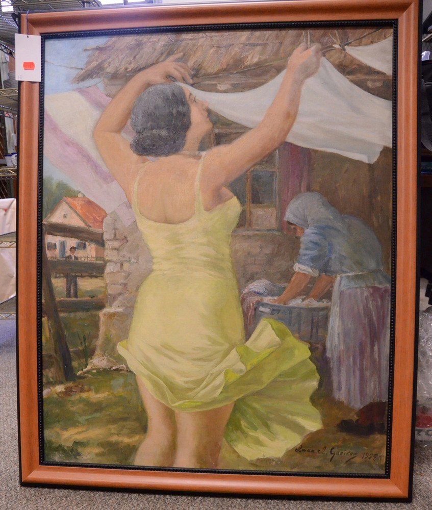 Ivan Garikow, Russian-American, 1918-1982, o/c, W: Ivan Garikow, Russian-American, 1918-1982, o/c, Wash Day, dated 1956, 40" x 32"