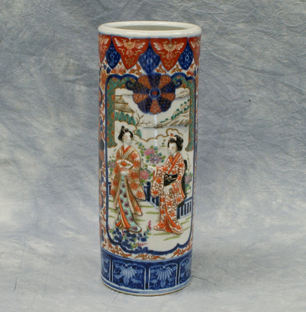 Japanese Imari Porcelain Molded Cylinder Vase, 19: Japanese Imari Porcelain Molded Cylinder Vase, 19th century, 16-1/4" high