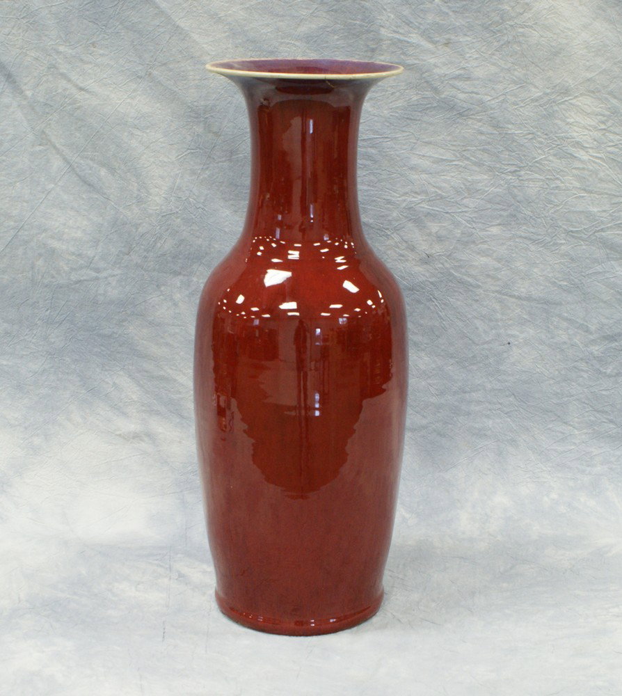 Chinese Sang De Boeuf flambe vase, 19th century, : Chinese Sang De Boeuf flambe vase, 19th century, 24" high, damage to rim