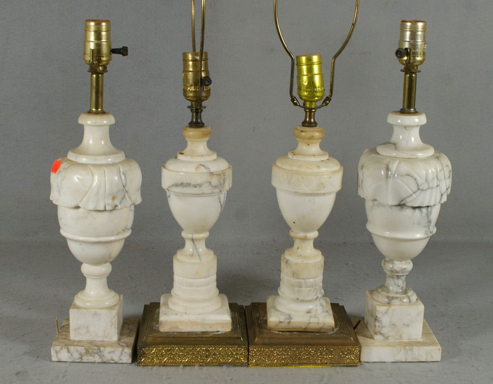 2 pr carved alabaster table lamps, need wiring,: 2 pr carved alabaster table lamps, need wiring, tallest 17" to socket