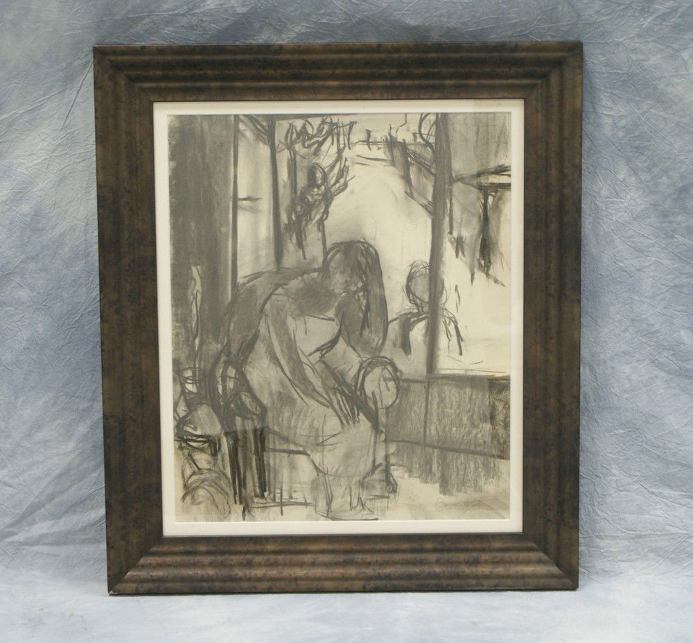 Ben Shahn, American, 1898-1969, charcoal on paper: Ben Shahn, American, 1898-1969, charcoal on paper, abstract figural scene, signed lower right, 18" high x 15" wide