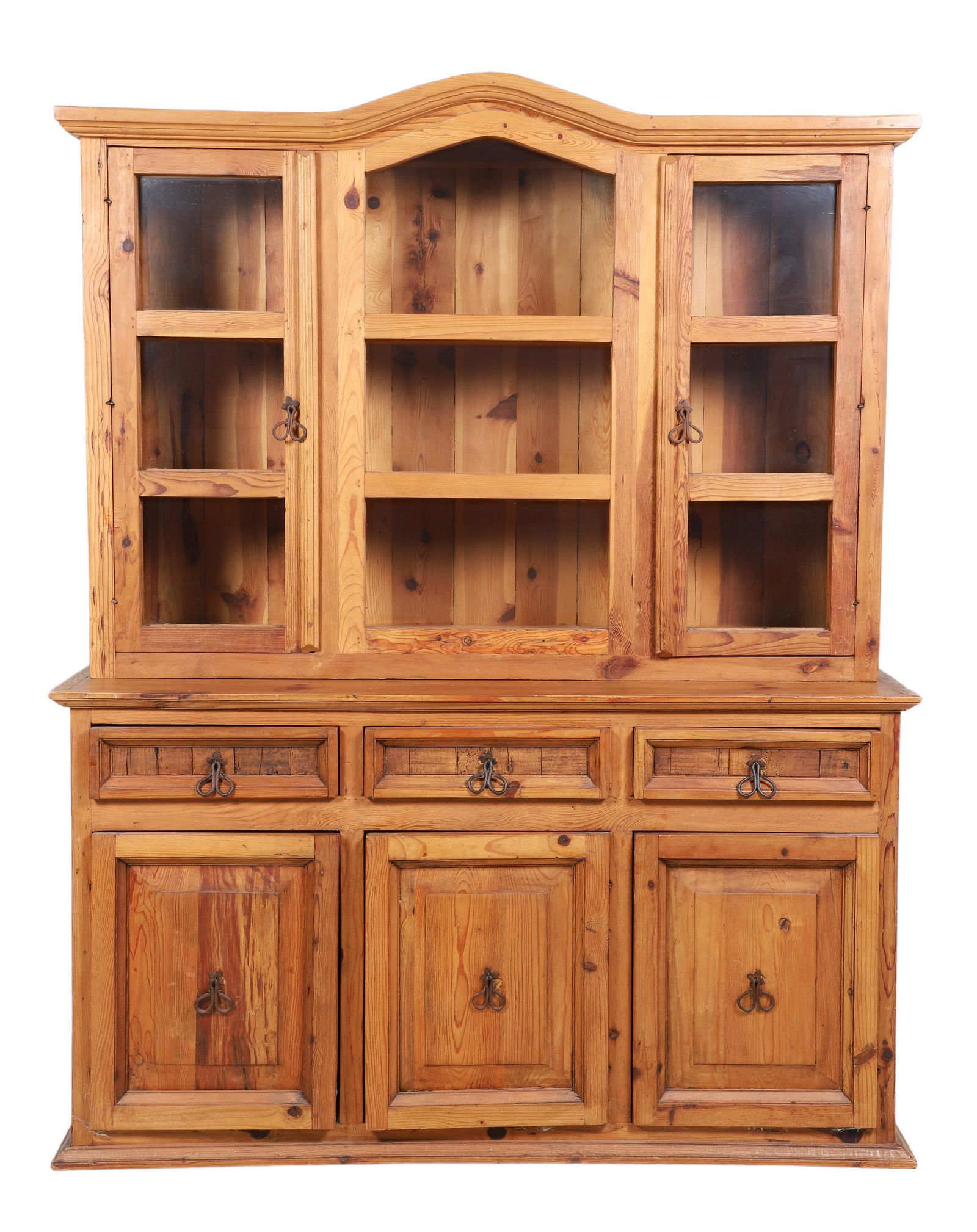 2-pc Mexican pine paneled china cabinet (1 of 2)