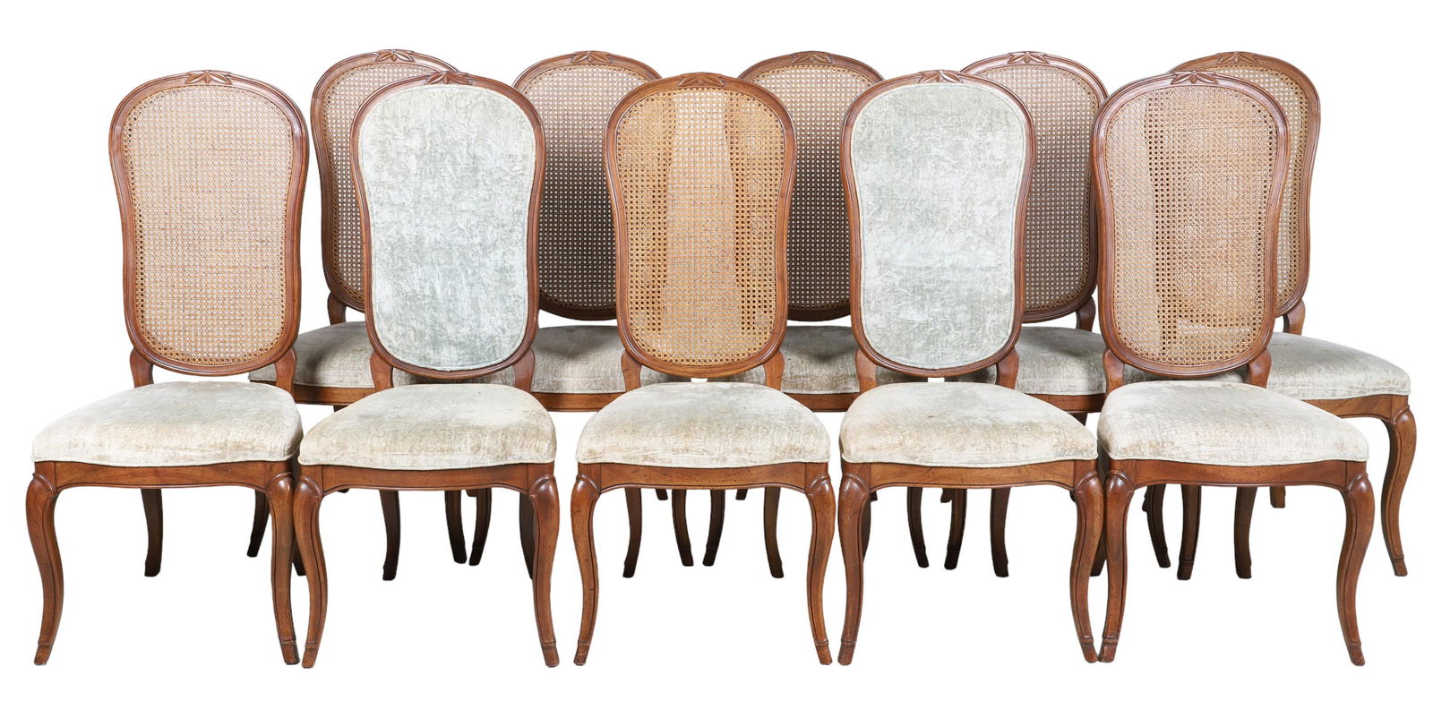 (10) John Stuart upholstered and caned dining chairs (1 of 6)