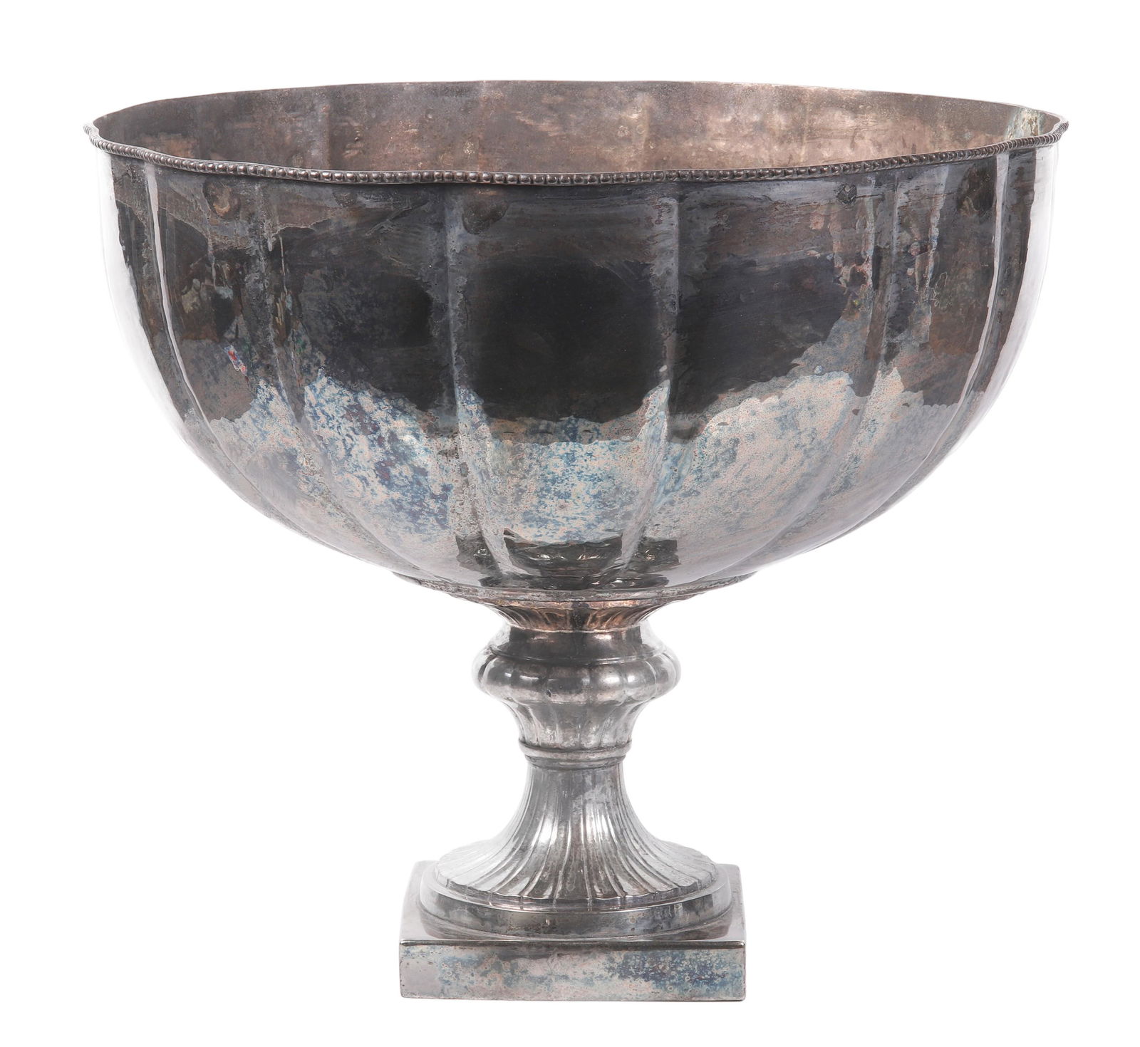 Large Silver Plate Footed Punch Bowl: Large Andrea by Sadek silver plate footed punch bowl, made in India, 14" h x 16" dia