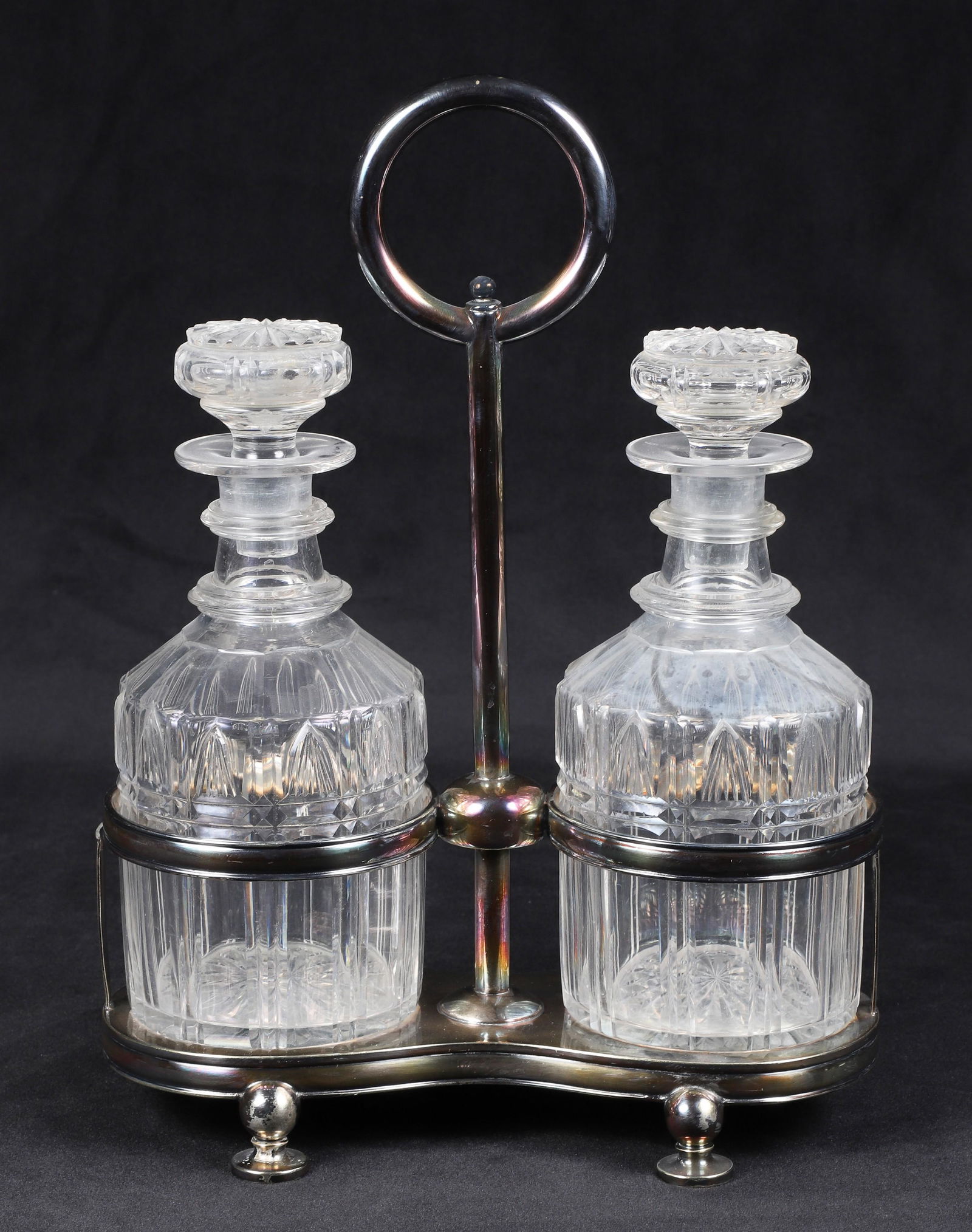 Pair of Cut Glass Decanters in Silver Plate Caddy (1 of 4)