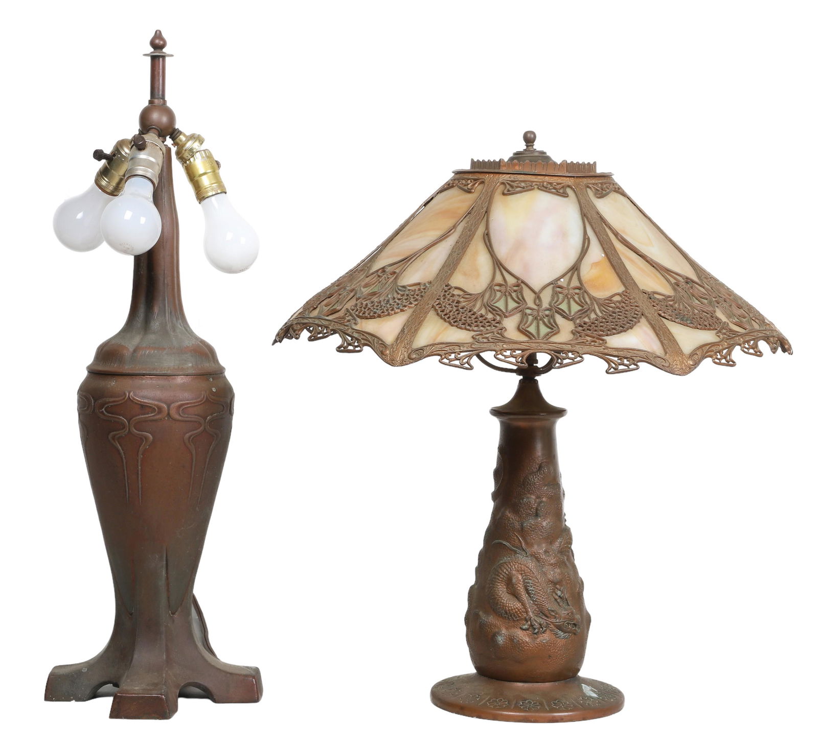 Art Nouveau Bronze Patinated Lamp Base and Lamp (1 of 8)