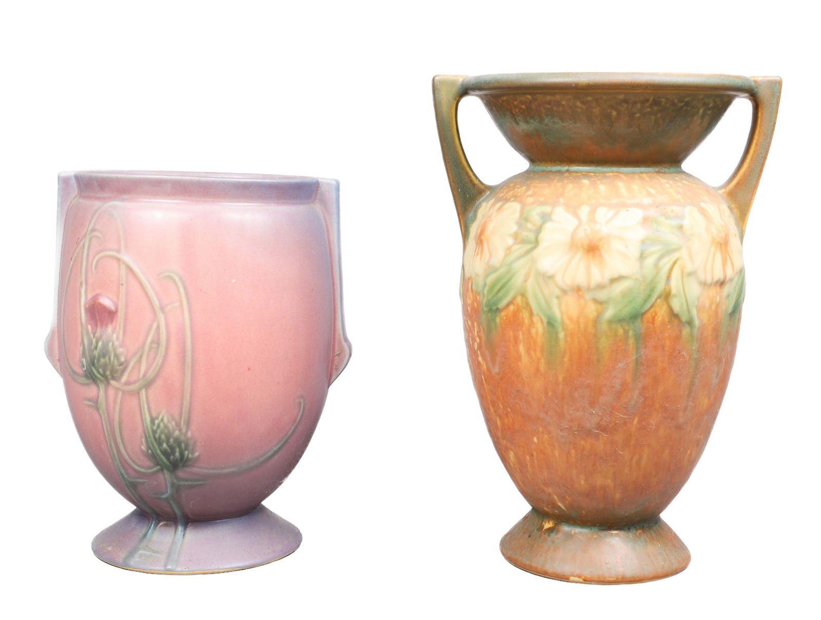(2) Roseville Futura Thistle and Dahlrose Vases (1 of 7)