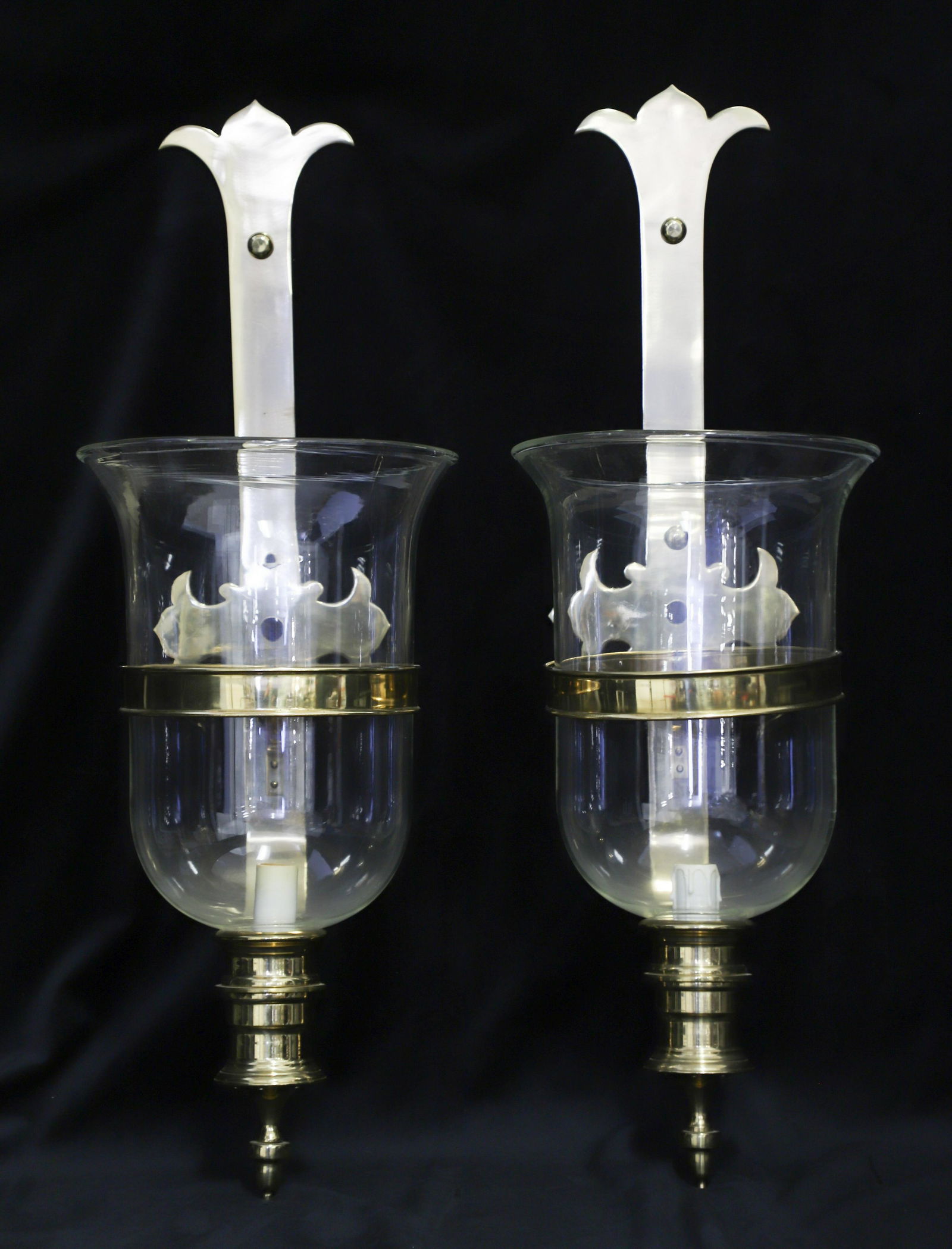 Pair of Large Brass Hurricane Wall Sconces (1 of 1)