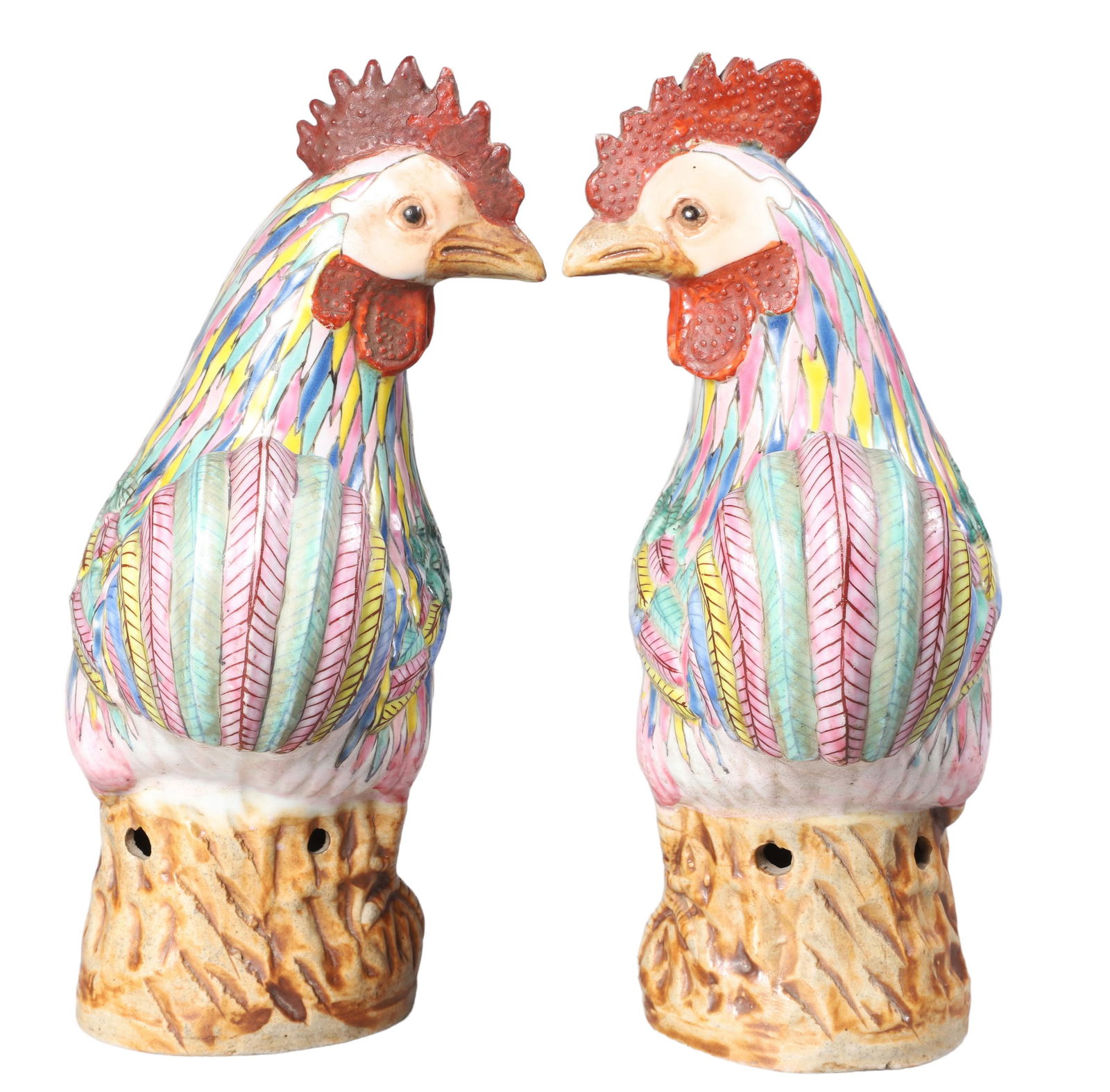 Pair of Famille Rose Rooster Figures (1 of 5)