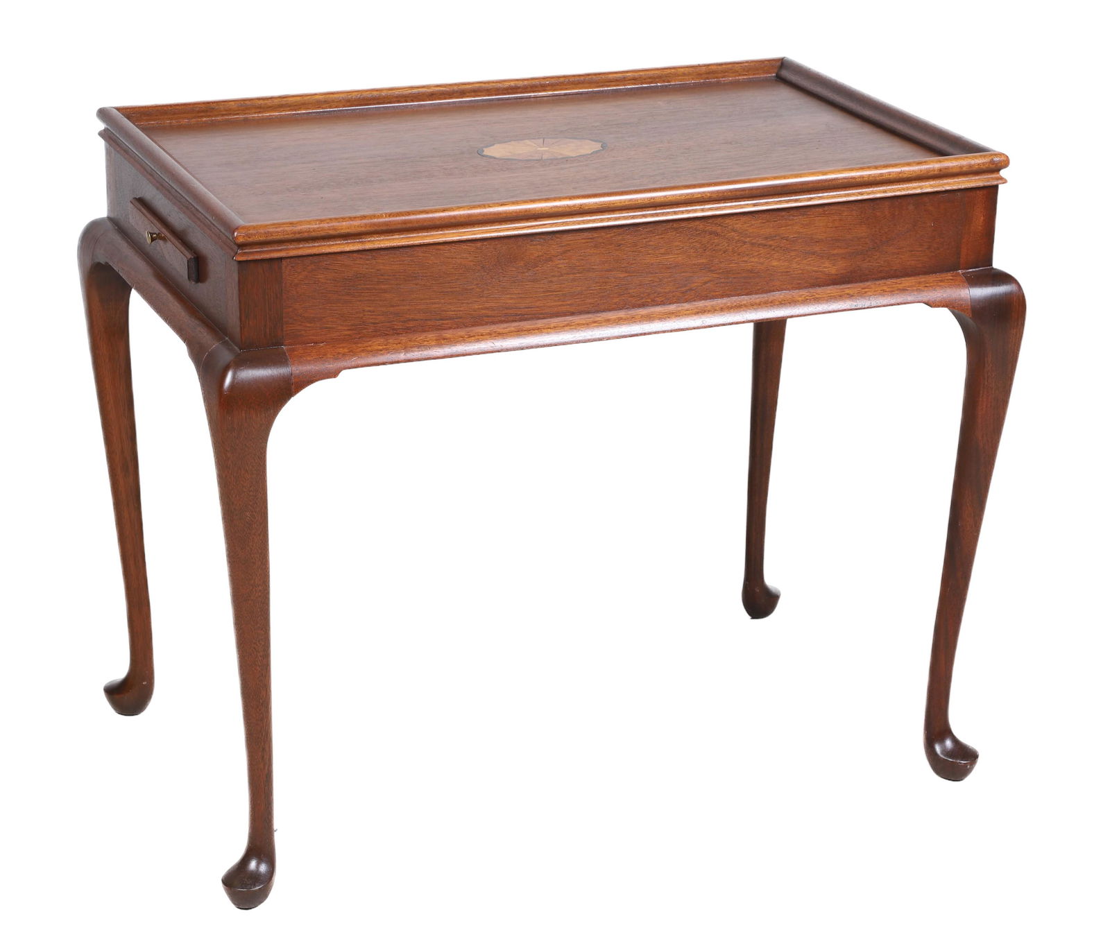 Queen Anne style mahogany inlaid tea table (1 of 4)