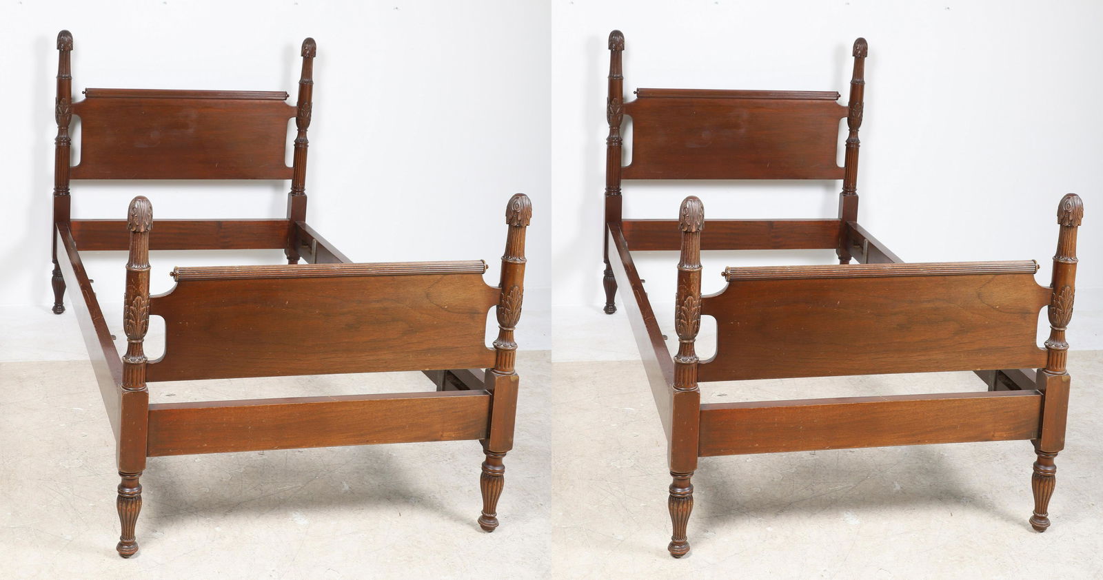 Pair French style mahogany carved twin size beds (1 of 6)