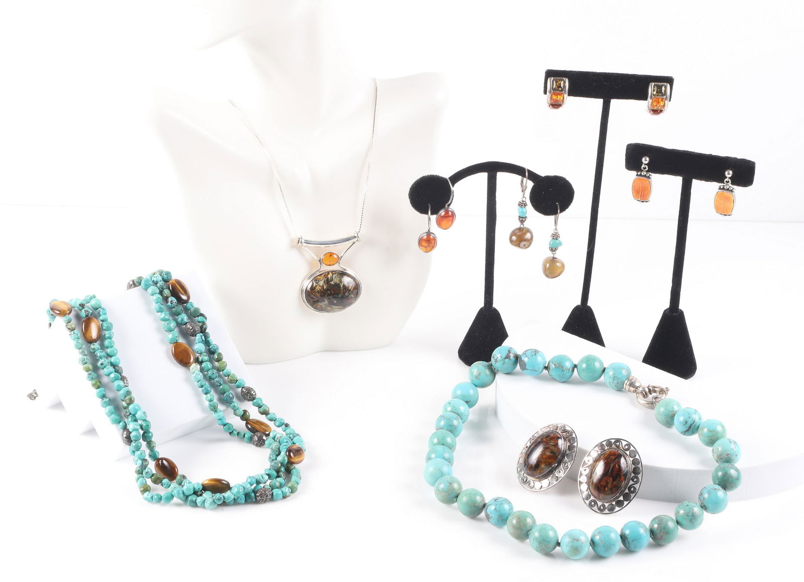 Sterling, Amber and Turquoise Jewelry Group (1 of 4)