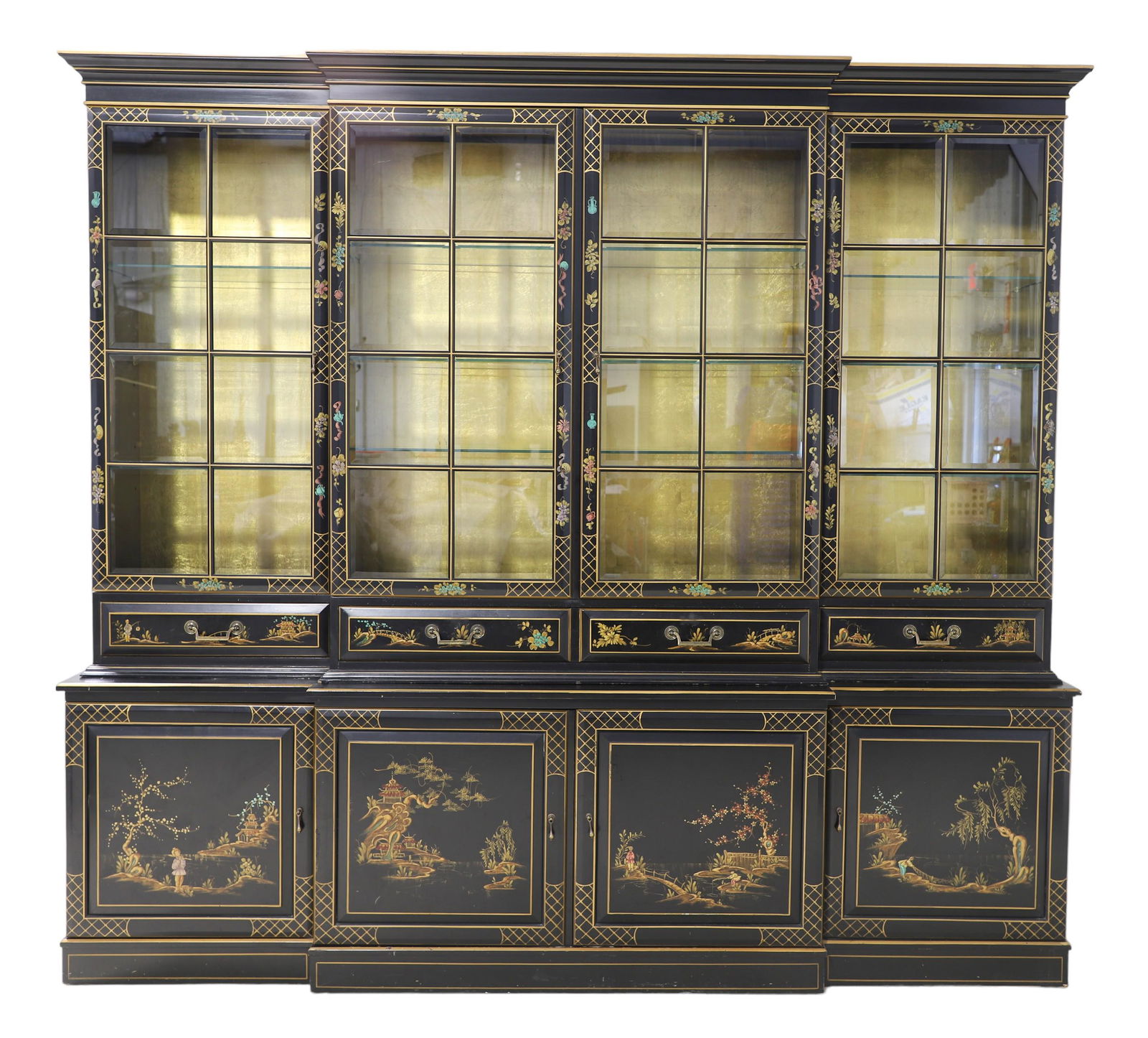 Union National 2-pc Chinoiserie paint decorated breakfront (1 of 6)