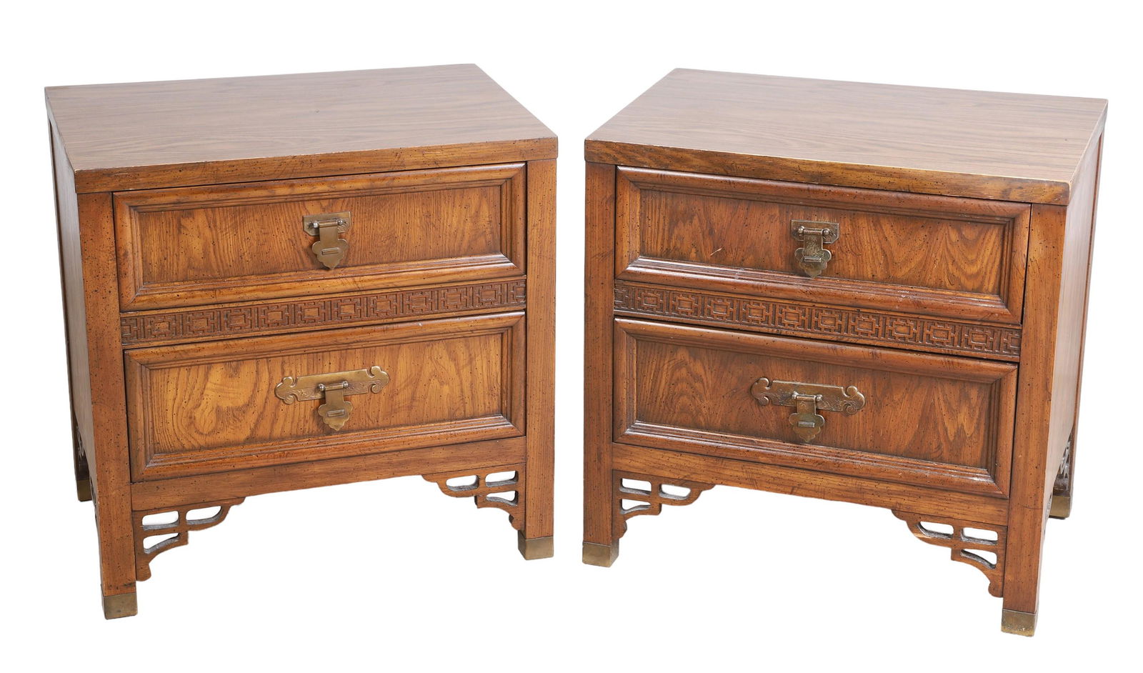 Pair Dixie Asian style walnut veneered side tables (1 of 3)