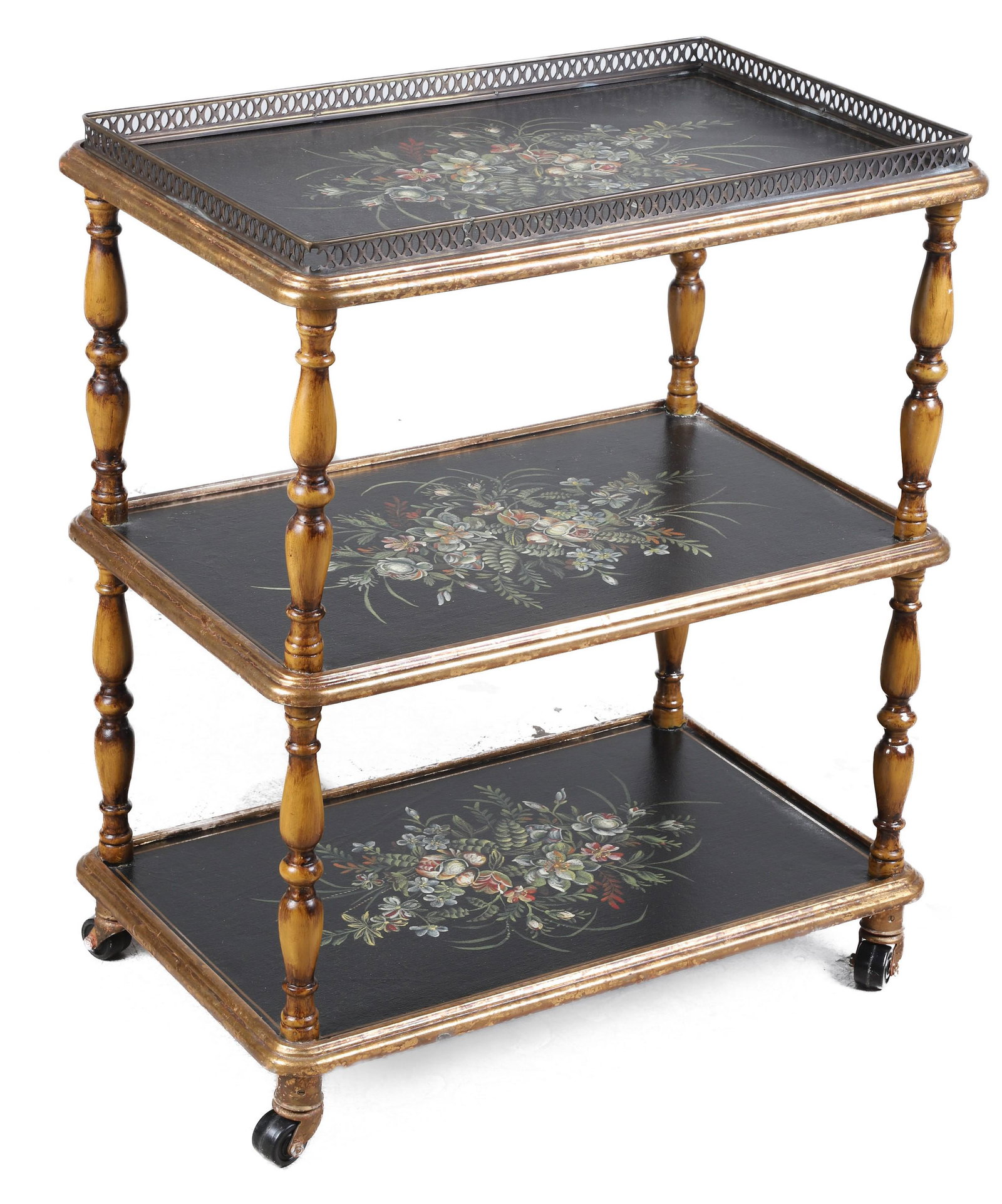Regency style 3-tiered paint decorated dessert cart (1 of 1)