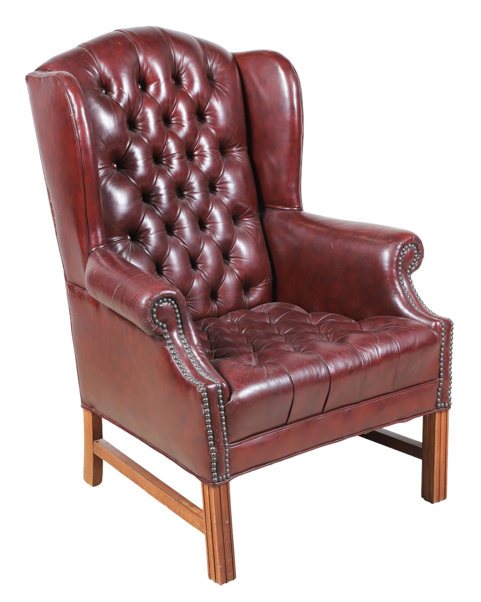 Chippendale style tufted leather wing chair (1 of 4)