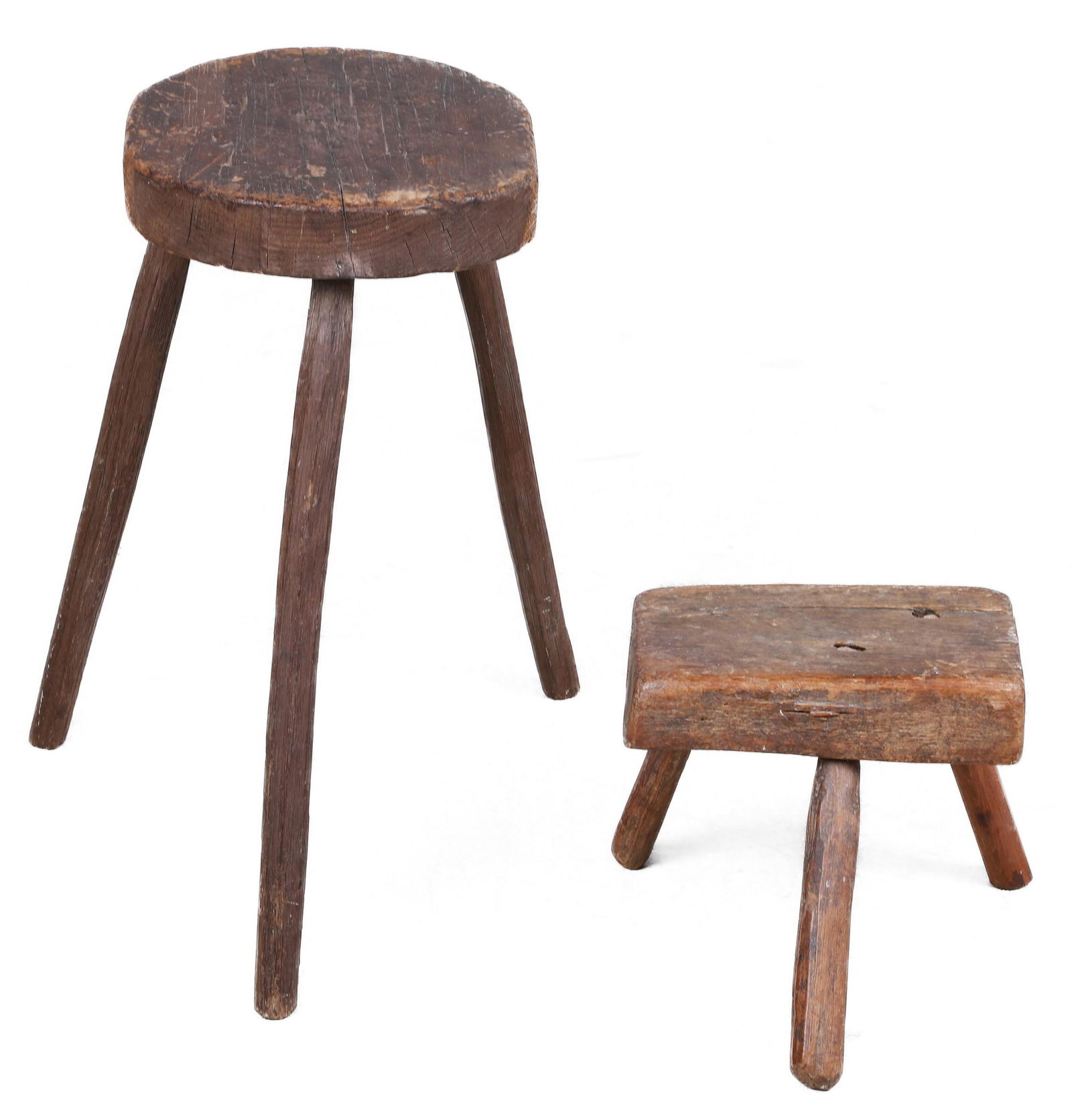 (2) Pine Primitive tri-leg stools (1 of 2)