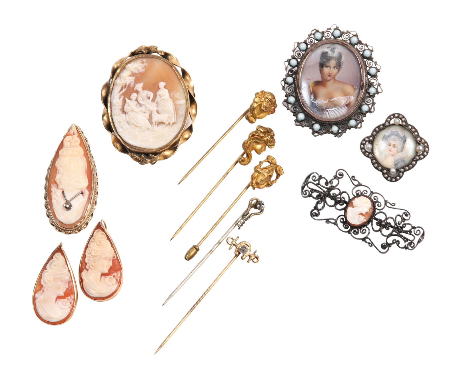 Victorian and Nouveau Earring, Brooch, Pin Group (1 of 7)