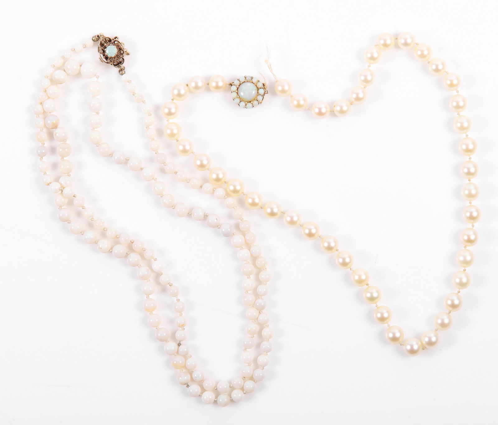 (2) Pearl and Opal Bead Necklace 14K Closure (1 of 3)