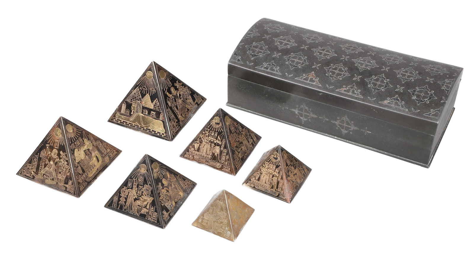 (6) Etched Pyramid Paperweights & Box (1 of 6)