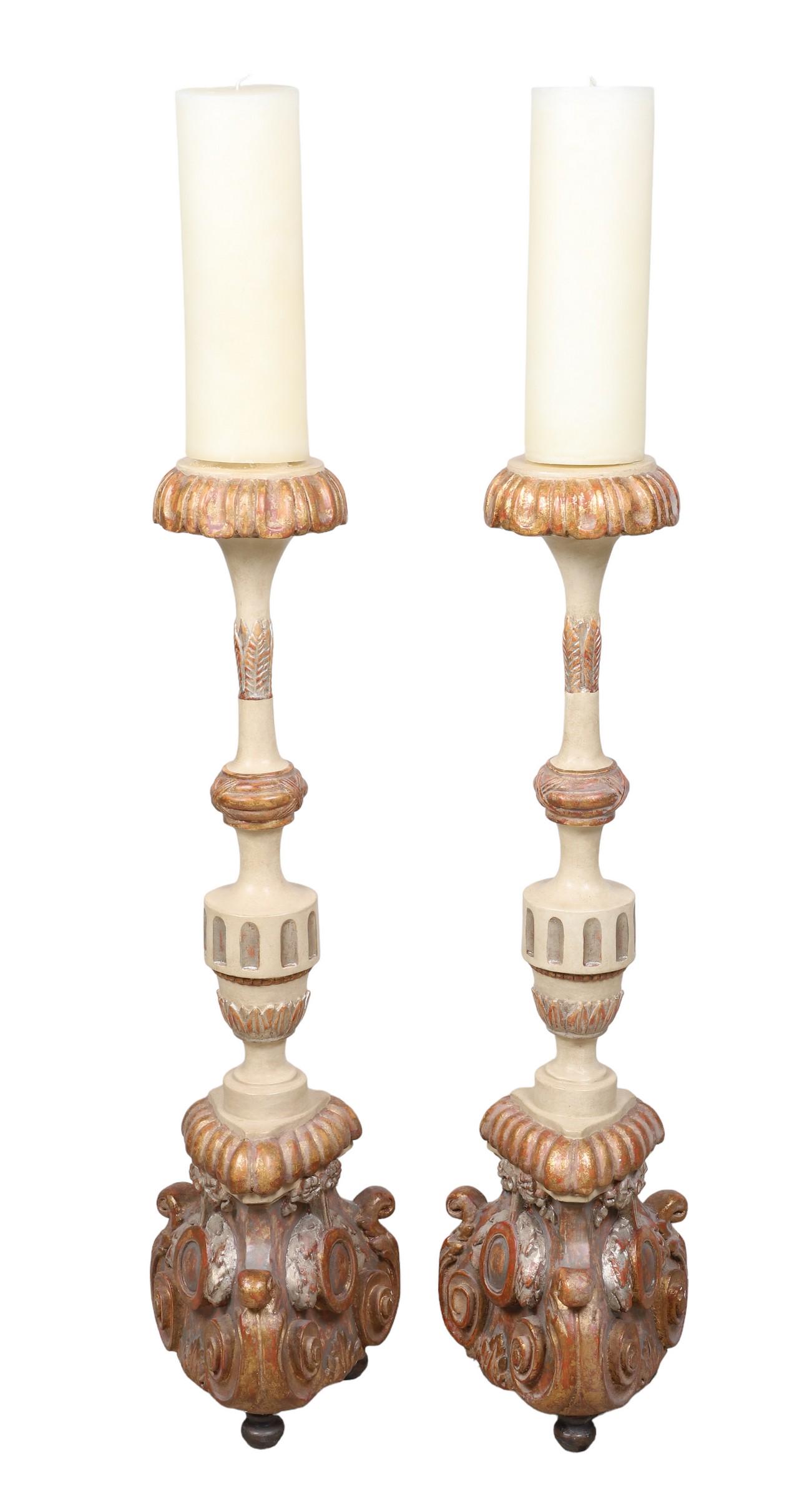 Pair Large Contemporary carved standing candlesticks (1 of 4)