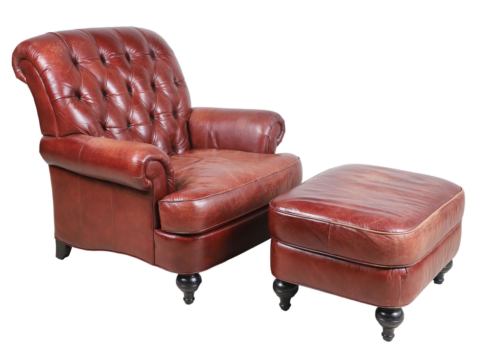 Ethan Allen leather lounge chair and ottoman (1 of 8)