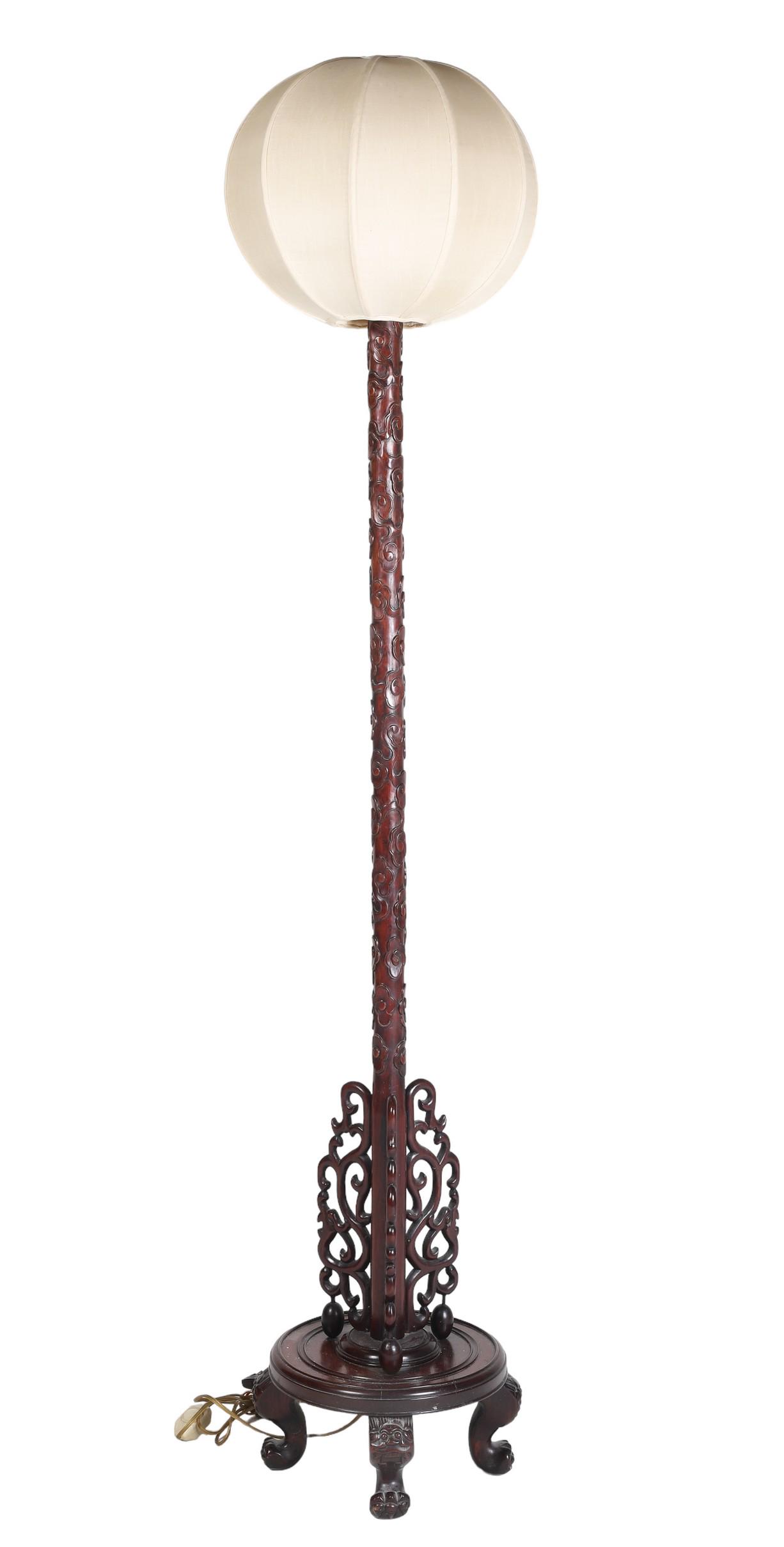 Chinese carved elmwood floor lamp (1 of 4)
