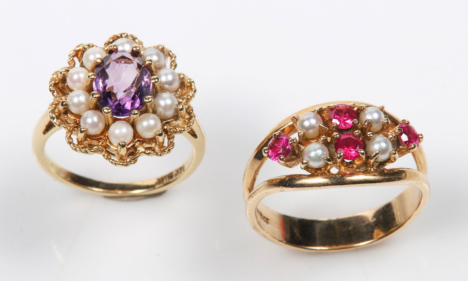 (2) 14K Yellow Gold Pearl and Gemstone Rings (1 of 9)