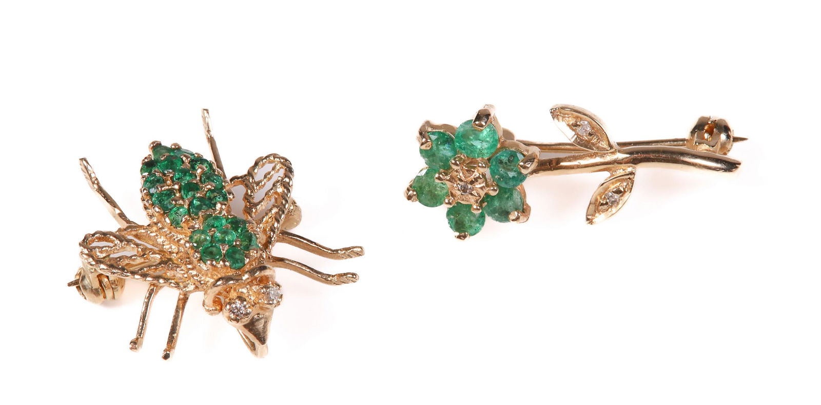 (2) 10K Yellow Gold Emerald Pins (1 of 5)