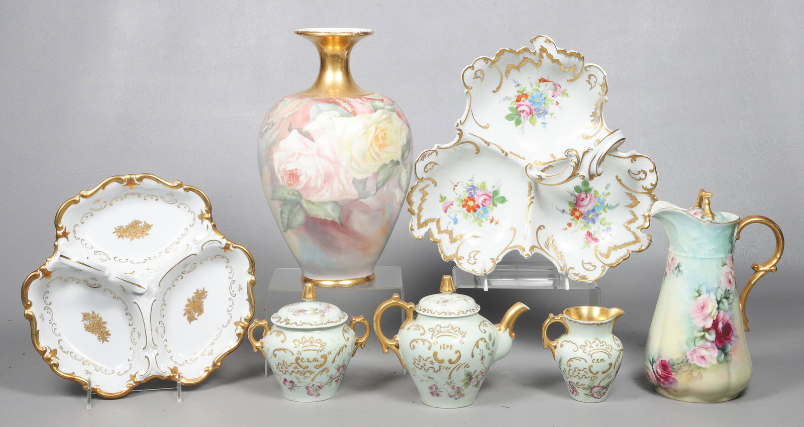 (7) Pcs Floral Painted Porcelain (1 of 11)