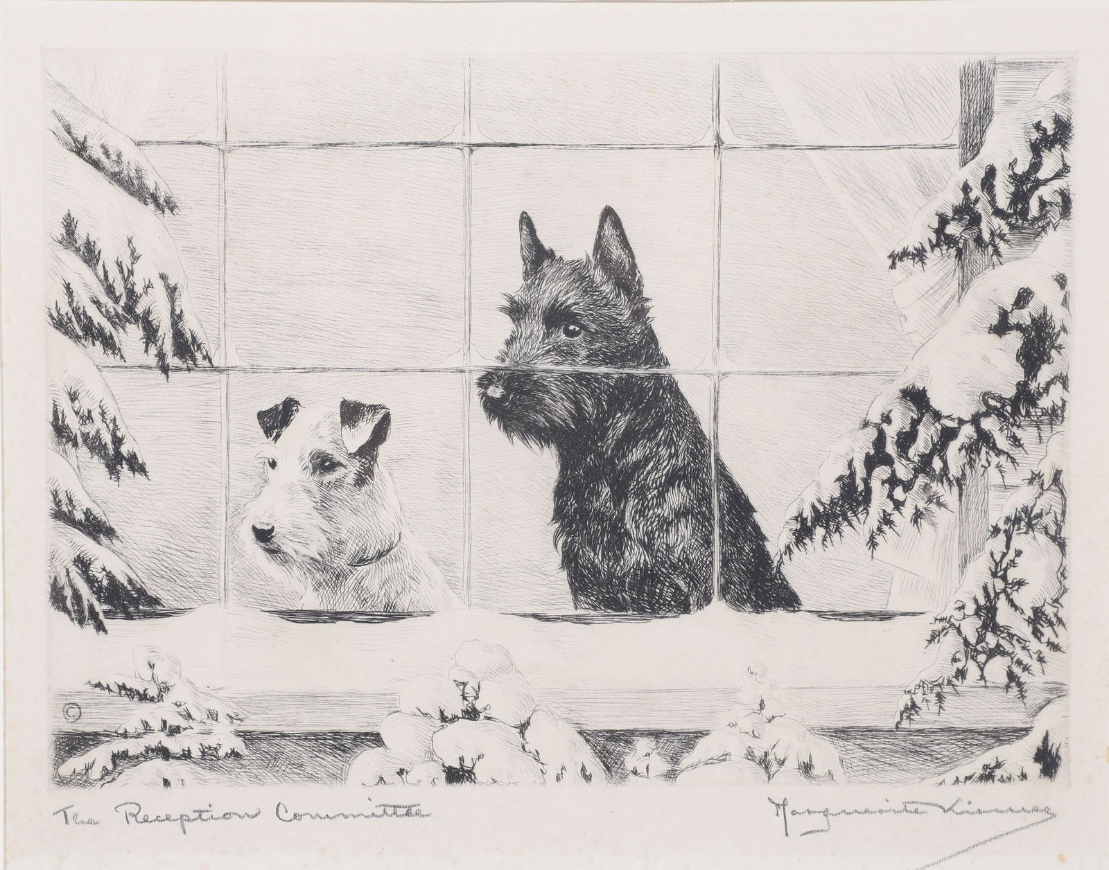 Marguerite Kirmse Etching "The Reception Committee" (1 of 3)