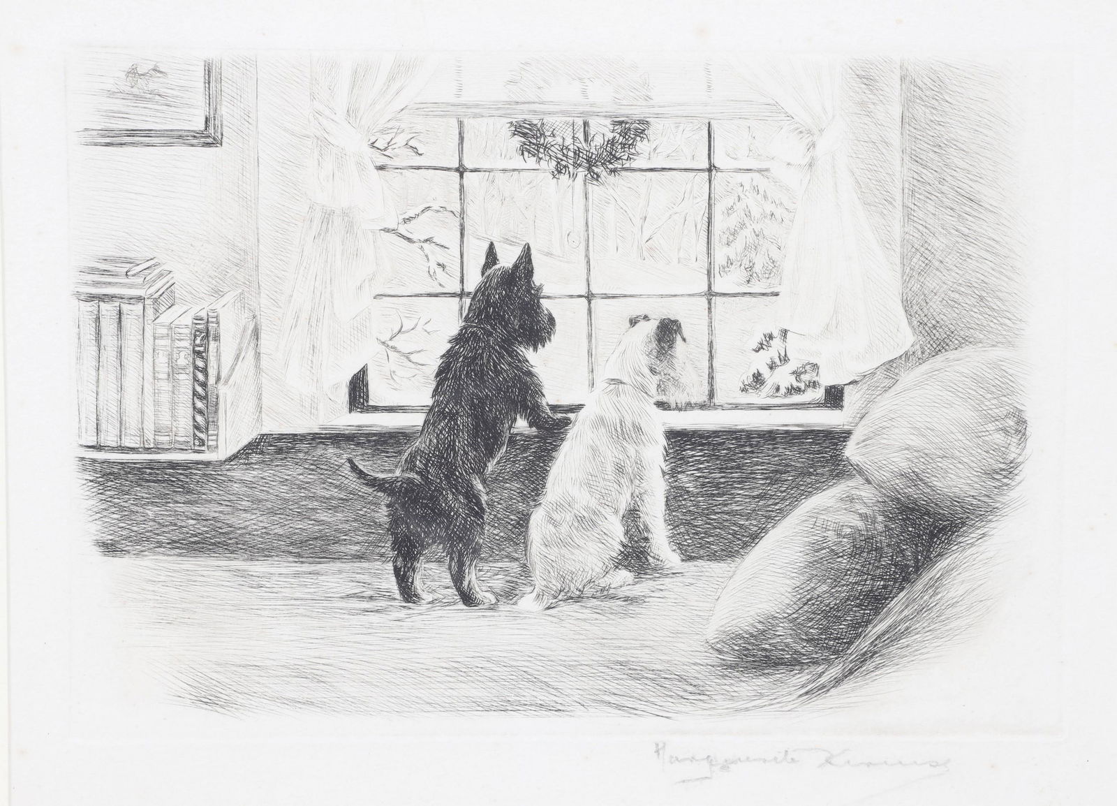 Marguerite Kirmse Etching "Train Time" (1 of 4)