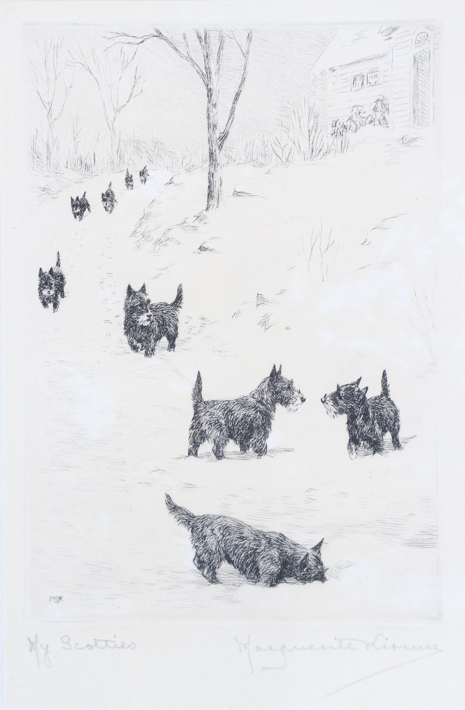 Marguerite Kirmse Etching "My Scotties" (1 of 4)