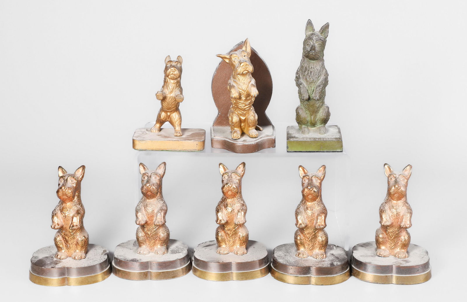 (8) Scottie Dog Cast Iron Paperweights/Bookends: (8) Scottish Terrier (Scotty) begging dog bookends or paperweights, tallest 7-1/4"