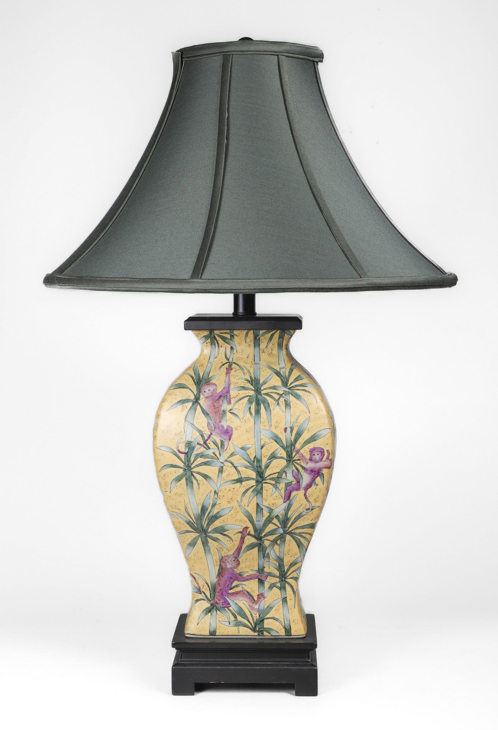 Asian Style Table Lamp Monkeys & Bamboo: Frederick Cooper Asian style porcelain table lamp, monkeys climbing bamboo, 29" h