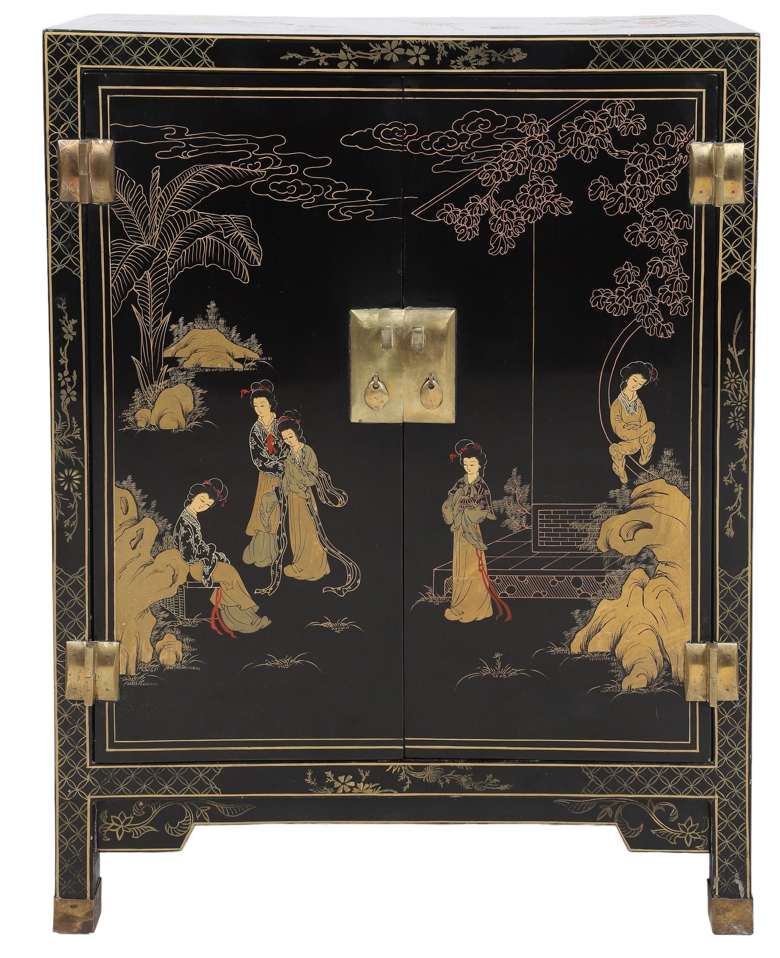 Chinoiserie paint decorated lacquered 2-door cabinet (1 of 5)