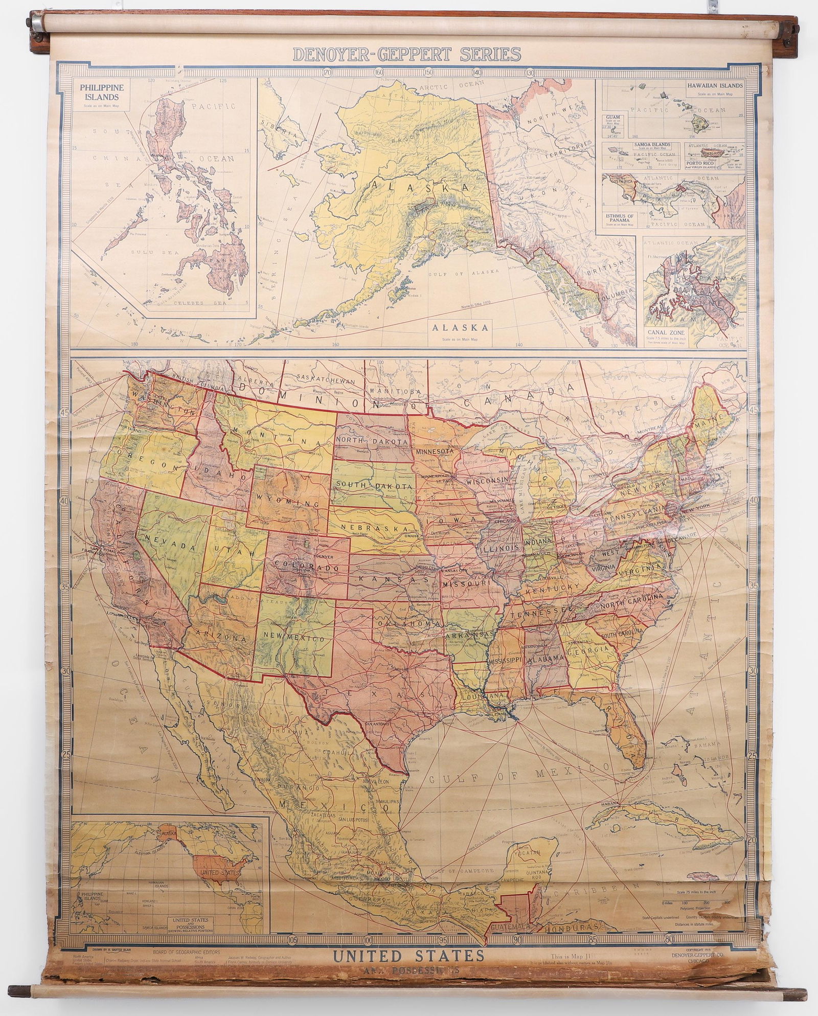 A roll-up school wall map of the U.S., 1919 (1 of 5)