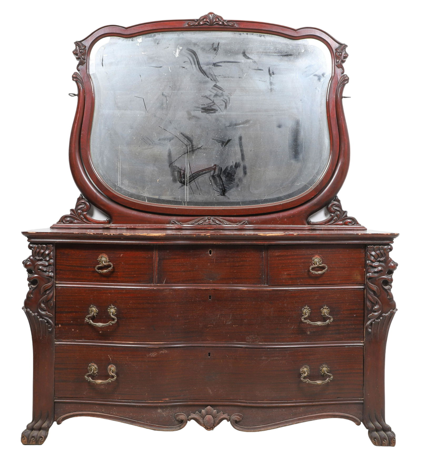 Victorian style mahogany serpentine dresser w/ mirror (1 of 6)