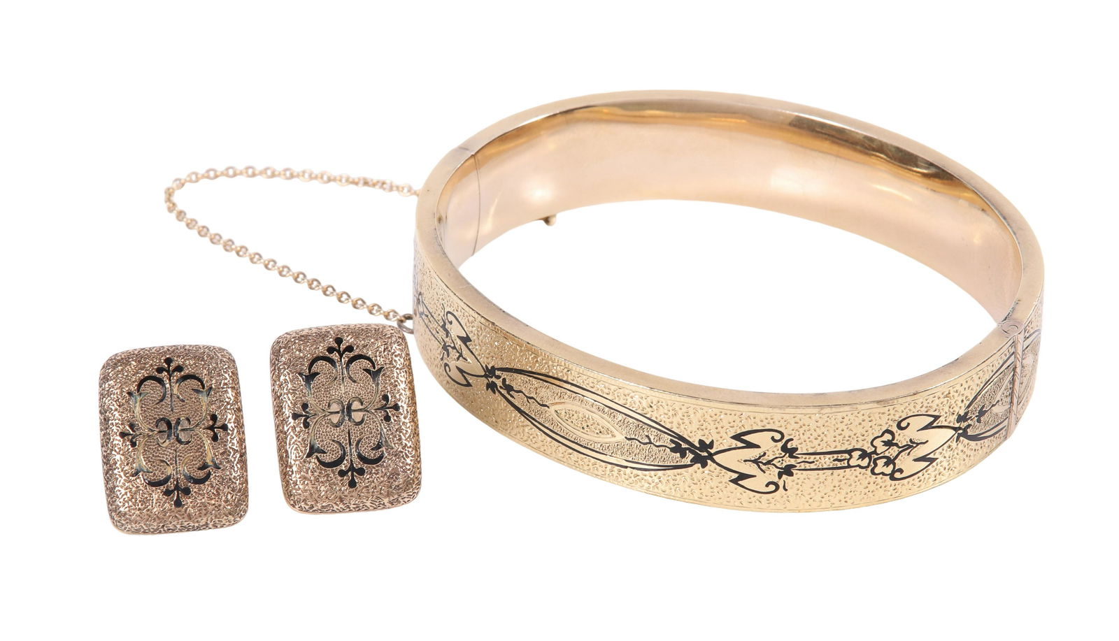 10K Black Enameled Bangle and Earrings (1 of 6)