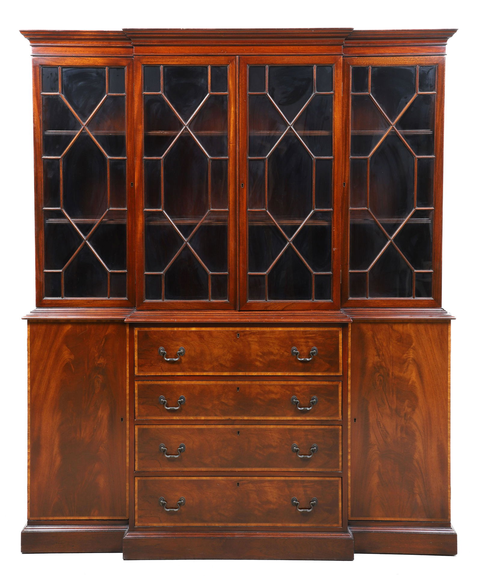 2-pc Beacon Hill banded mahogany Georgian style breakfront (1 of 11)