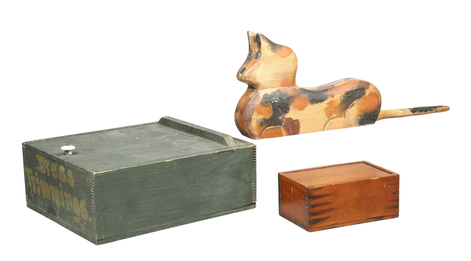 Folk Cat Carving, Old Green Paint Box (1 of 13)