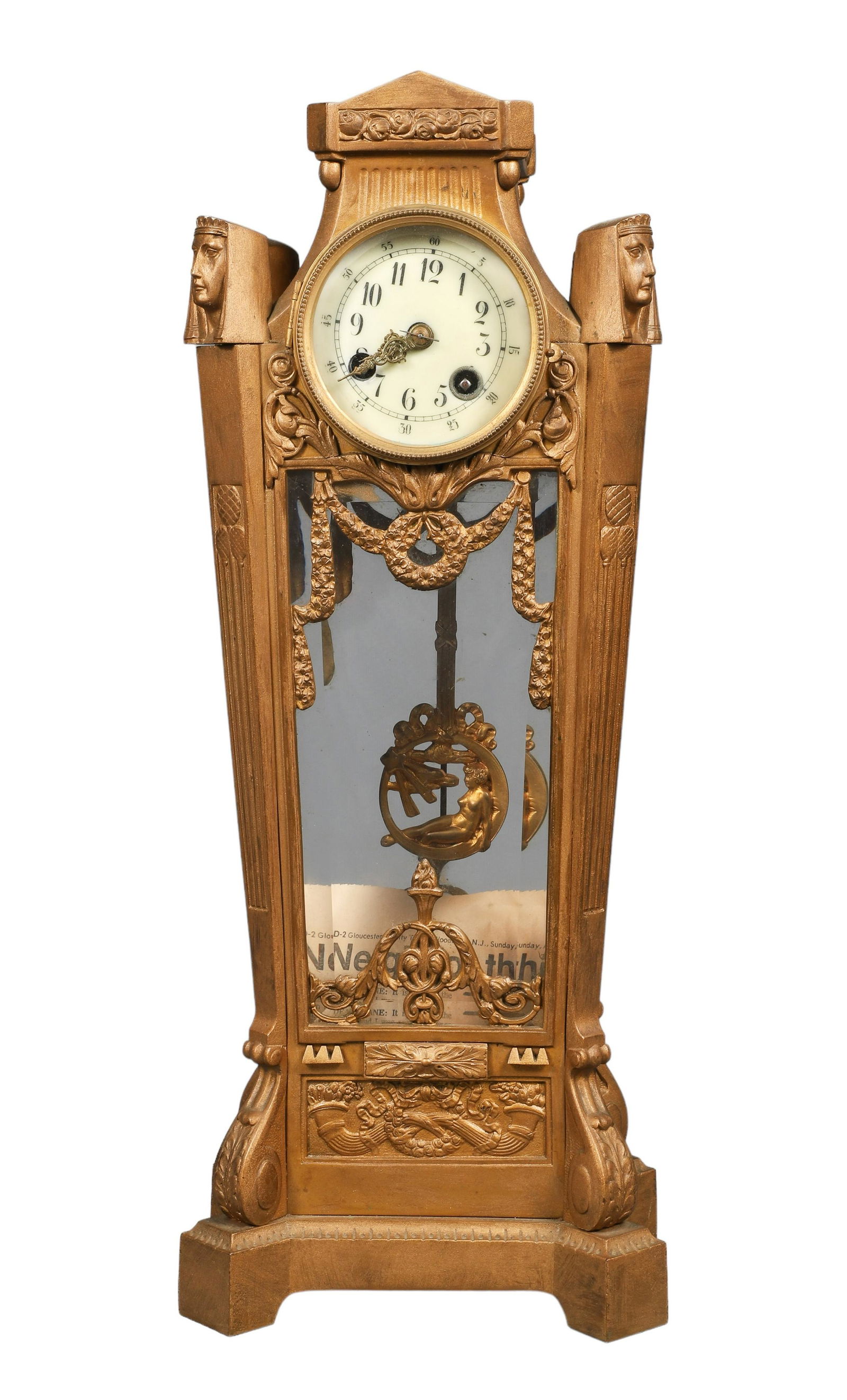 Lenzkirch Neo-Egyptian Gilt White Metal Mantel Clock (1 of 9)