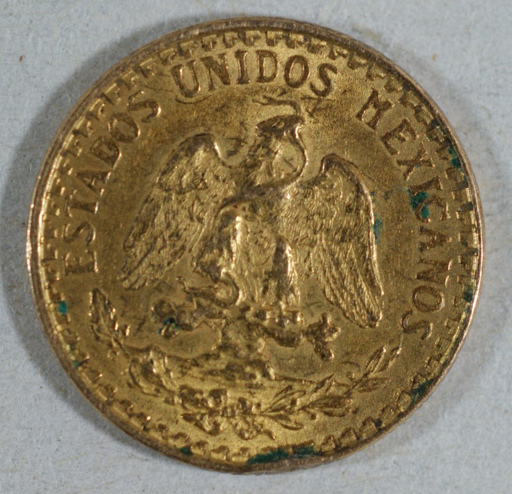 1920 Mexico 2 Peso gold EF with a tiny rim bump K: 1920 Mexico 2 Peso gold EF with a tiny rim bump KM#461. (.048 T oz. AGW)