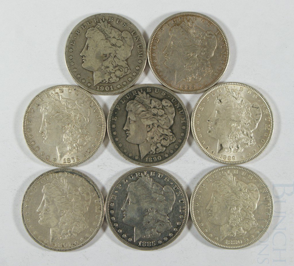 8 Assorted Pre-1904 Morgan dollars generally VG t: 8 Assorted Pre-1904 Morgan dollars generally VG to EF