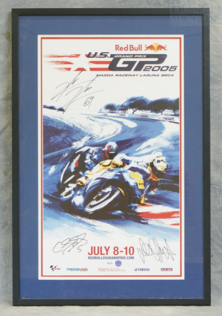 US Grand Prix 2005 Mazda Raceway Laguna Seca July 8: US Grand Prix 2005 Mazda Raceway Laguna Seca July 8-10 event poster signed by Valentino Rossi and number 69, 34 1/2" x 23"