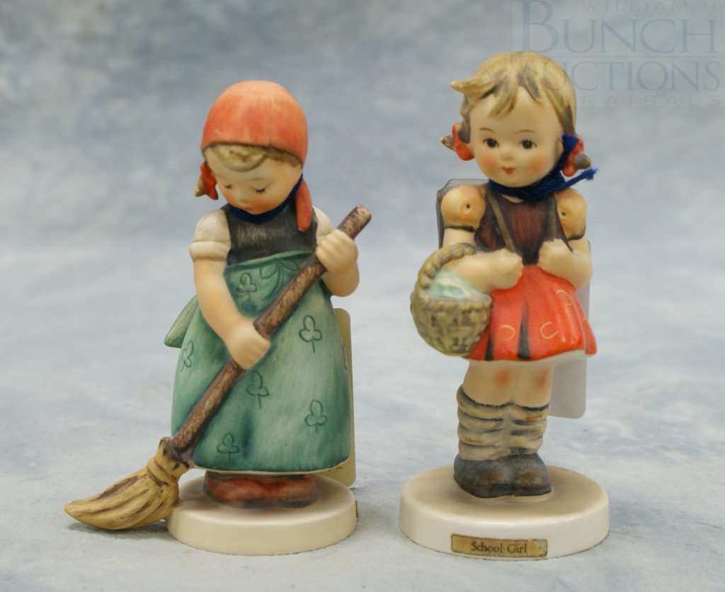 (2) Hummel figurines "Little Sweep" no 171, 4 3/8: (2) Hummel figurines "Little Sweep" no 171, 4 3/8" tall, and "School Girl" no 81 2/0, 4 1/2" tall, bothTMK-3, no visible defects