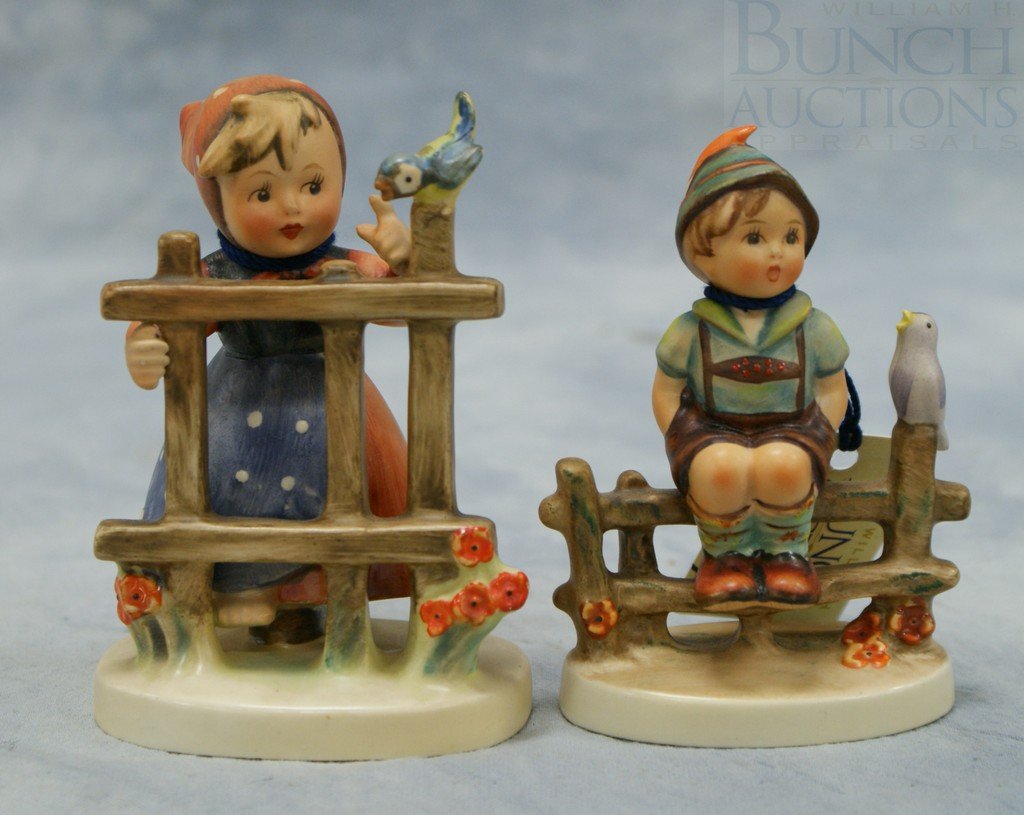 (2) Hummel figurines "Signs of Spring" no 203 2/0: (2) Hummel figurines "Signs of Spring" no 203 2/0, 4 1/4" tall, and "Wayside Harmony" no 111 3/0, 3 7/8" tall, both TMK-3, no visible defects
