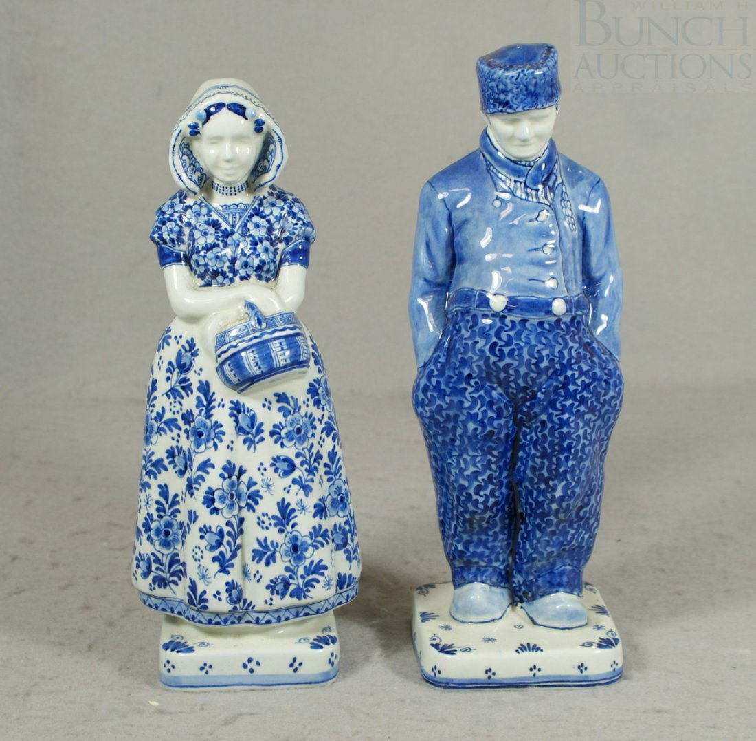2 Royal Delft figures of a young girl & boy, arti: 2 Royal Delft figures of a young girl & boy, artists CNV, KvB, c 1962, tallest 11 1/4"