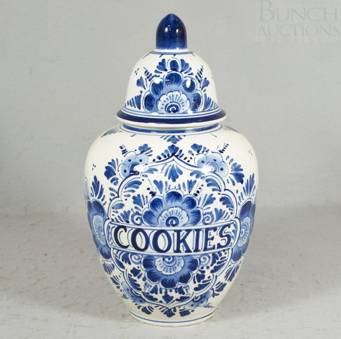 Delft blue decorated cookie jar, marked Delft/Hol: Delft blue decorated cookie jar, marked Delft/Holland/Handgeschilderd, 12 1/2" tall